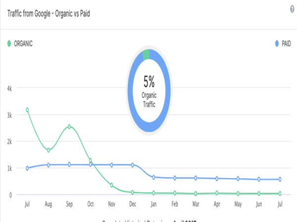 Without SEO services, your business relies entirely on paid ads — as shown by minimal organic traffic in this report.