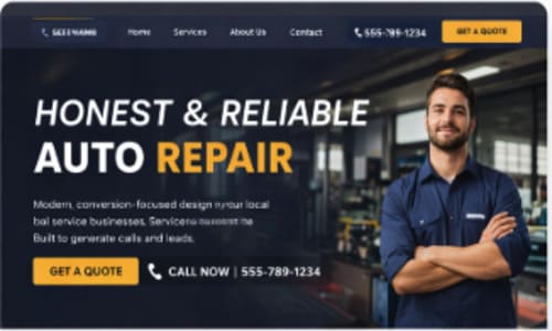 Premium website for local auto repair business with mobile-friendly design, call-to-action buttons, and lead generation layout