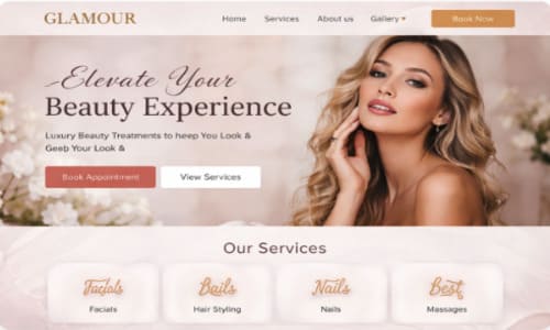 Premium beauty salon website design with elegant layout, online booking sections, and mobile-friendly local business design