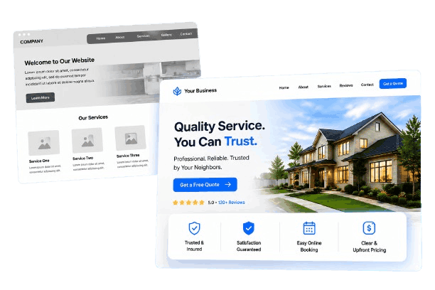 Before and after website redesign example for small business website